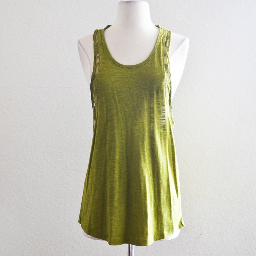 Olive Green Lace Detail Tank Top Size S